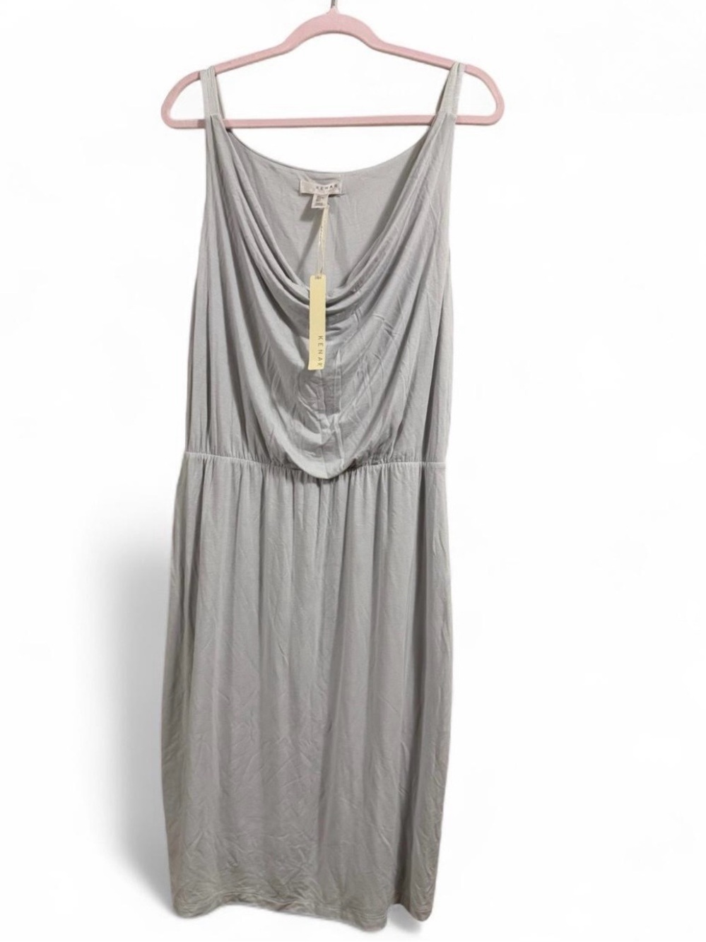 KENAR , WOMEN'S L, TANK DRESS, DRAPED FRONT, SLEEVELESS, STRETCH, LINED GRAY NWT